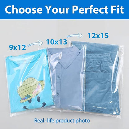 PigPotParty 9"x12" Cellophane Bags, Clear Plastic Gift Bag, 100 Pcs Self Sealing Cellophane Bags for Packaging Clothing, T Shirts, Party Favors, Gift, Small Business