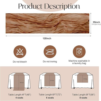 2 Pcs Terracotta Cheesecloth Table Runner - 120 inch 10FT Boho Rustic Gauze Cheese Cloth Table Runner Decor for Spring Summer Party Wedding Birthday Baby Bridal Shower Home
