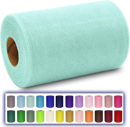 Aqua Blue Tulle Fabric Roll 6 Inch X 300 FT (100 Yards) Matte Tulle Ribbon Netting Mesh Spool for DIY Tutu Skirt Wedding Bow Gift Wrapping Baby Shower Christmas Party Halloween Decorations