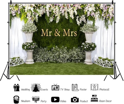 Wedding Arch Flower Backdrop - 10x6.5ft Mr & Mrs Engagement & Anniversary Photography & Bridal Shower Background