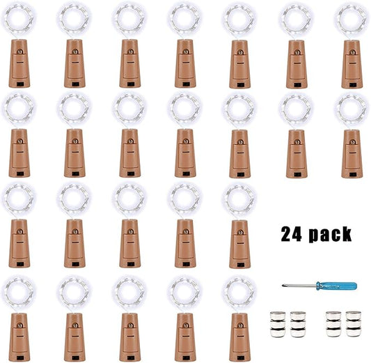 YJFWAL Wine Bottle Lights with Cork,Cork Shape Silver Copper Wire Fairy Mini String Lights,24Pack 20LED Battery Operated for DIY,Party,Wedding,Christmas,Halloween,Decor (Cool White)