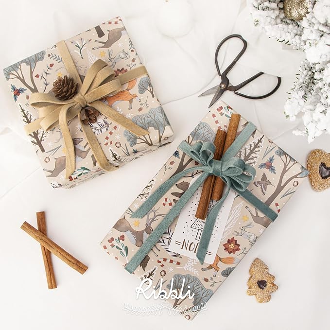 Ribbli Christmas Wrapping Paper Rolls,Mini Roll-17 Inch x 33 Feet-Christmas Woods