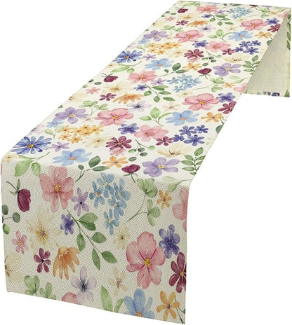 Floral Decorative Table Runner, Watercolor Floral Botanical Rustic Modern Style Pattern Printed Long Table Runner for Restaurant Kitchen Party,13in（33cm） W * 108in（274cm） L