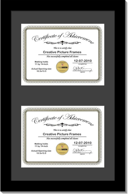 Creative Picture Frames 16X24Bk-B Black Vertical Double Diploma Frame With 2 Opening Black Mat, Holds 2-11X14-Inch Documents With Wall Hanger