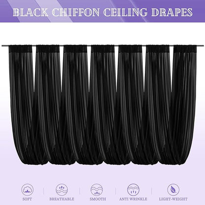 6 Panels Black Ceiling Drapes for Wedding 5ftx20ft Chiffon Fabric Arch Draping Curtains Sheer Drapery for Party Ceremony Birthday Baby Shower Reception Stage Swag Ceiling Decorations