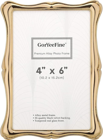 4 x 6'' Premium Alloy Gold Photo Frame - High-End Décor Picture Frames 6x4'' with Velvet Backing,Hi End Décor Metal Frames