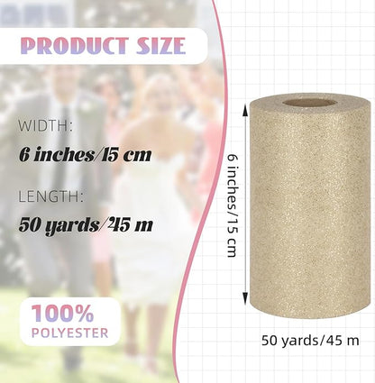 Glitter Tulle Rolls 6” by 50 Yards Sparkle Tulle Fabric Ribbon Sequin Tulle Netting Rolls for DIY Tutu Skirt Wedding Birthday Party Decoration (Ivory)