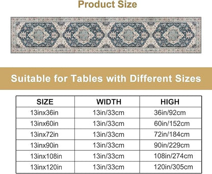 Boho Bohemia Style Table Runner, Vintage Blue Retro Flower Rustic Country Style Floral Print Pattern for Home Kitchen Table Decor Dining Coffee Room Garden Party Decor 13x60in
