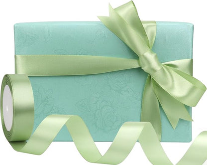 Pale green Solid Satin Ribbon 1 Inch 25 Yards Solid Polyester Fabric Ribbon for Gift Wrapping Wedding Christmas Baby Shower Birthday Party Decoration Handmade Immortal Flower Craft