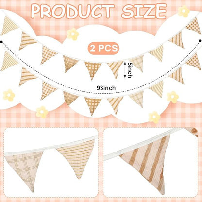 Oudain 15.5 ft Pennant Banner Flags, 2 Pcs Nursery Garland Triangle Bunting Flag Baby Banner for Nursery Decor Baby Birthday Boho Wedding Shower Party Event, Each 7.75 ft(Vivid Color)
