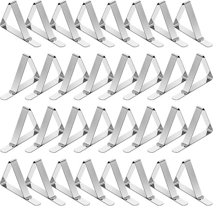 TriPole Tablecloth Clips 32 Pack Picnic Table Clips, Stainless Steel Table Cloth Holder Clips for Outdoor Tables, Metal Tables Cover Skirt Clamps for Camping Dining Wedding Graduation Party Essential