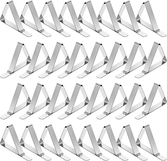 TriPole Tablecloth Clips 32 Pack Picnic Table Clips, Stainless Steel Table Cloth Holder Clips for Outdoor Tables, Metal Tables Cover Skirt Clamps for Camping Dining Wedding Graduation Party Essential