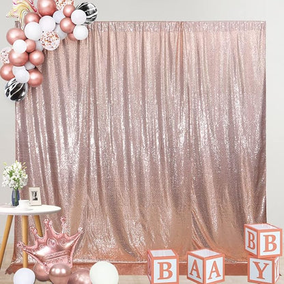 SquarePie Sequin Backdrop Curtain Not See Through Thick Background for Party 4FT x 8FT Rose Gold