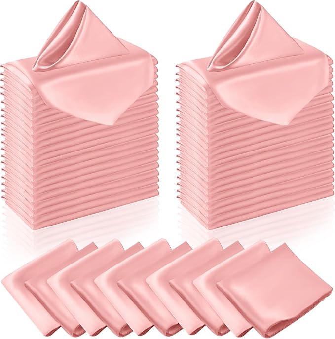 Manyshofu 60 Piece Blush Satin Napkins - 20x20 Inch Square Fabric Napkins for Wedding Dinner Party Lunch