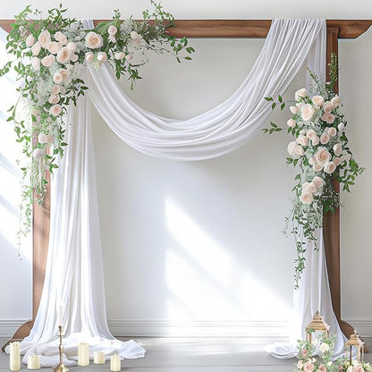 Socomi White Sheer Wedding Arch Draping Fabric 29" x 20Ft 4 Panels Outdoor Curtain Drapes Extra Long for Bridal Baby Shower Ceremony Birthday Party Decor