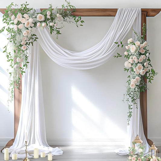 Socomi Wedding Arch Draping Fabric 2 Panels 29" x 19Ft White Sheer Chiffon Curtain Drapes 6 Yards for Wedding Ceremony Birthday Party Decoration