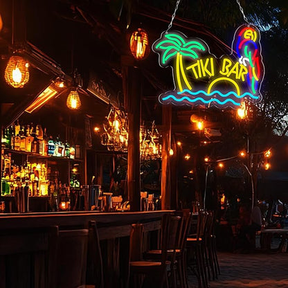 LED Neon Tiki Bar Signs Dimmable Beach Theme Wall Decor Hawaii Pool Bar Party Gift for Boys Girls-16 x 12.2 IN-USB Powered-Acrylic