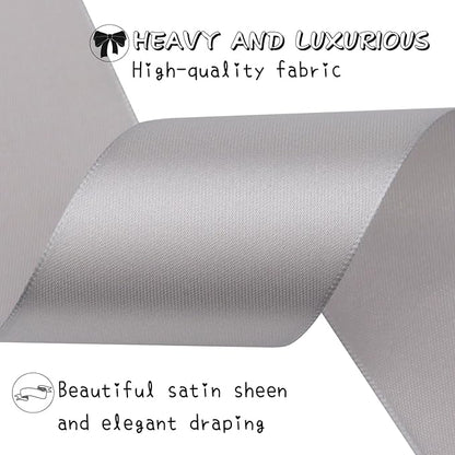 Gray Solid Satin Ribbon 2 Inch 25 Yards Solid Polyester Fabric Ribbon for Gift Wrapping Wedding Christmas Baby Shower Birthday Party Decoration Handmade Immortal Flower Craft