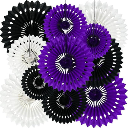 BEISHIDA Black Purple White Hanging Honeycomb Round Paper Fans Decoration Set for New Year Baby Shower Halloween Birthday Wedding Photo Booth Backdrops Anniversary Paper Party Supplies 11packs