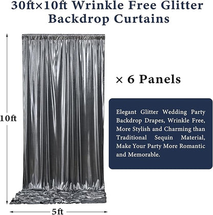 Outpain Thick 30 ft x 10 ft Black Black Sequin Backdrop Curtain for Parties, Wrinkle Free Glitter Photo Backdrop Drapes 6 Panels 5x10ft Black Black Back Drop Cloth for Wedding Photography Background