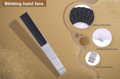 HUNANBANG Glitter Folding Hand Fan for Men Women Acrylic Folding Clack Hand Fan for Music Disco Rave Festival Party Supplies (Glitter blk2gd2)