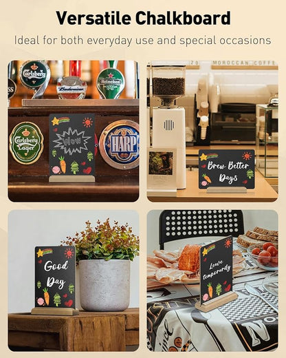 Uniclife Small Chalkboard Sign with Stand & Chalk Markers, 5.9 x 8 Inch, Double-Sided Wooden Chalk Board Sign for Tables, Reusable Message Board, Menu Board for Wedding Party Restaurant Food Display