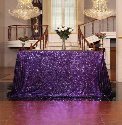 SquarePie Sequin Tablecloth 50 x 72 Inch Purple Sparkly Table Cloth for Wedding Halloween Party