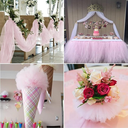 Light Pink Tulle Fabric Rolls 6 Inch by 100 Yards (300 feet) Fabric Spool Tulle Ribbon for DIY Light Pink Tutu Bow Baby Shower Easter Birthday Party Wedding Decorations Christmas Craft Supplies