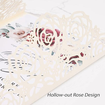 Wedding Invitations Ivory 50 Pack - Butterfly Laser Cut Invitation Sleeves with Blank 250GSM Pearlescent Paper Insert Make Your Own Party Invitations Wedding Quinceanera Bride Shower