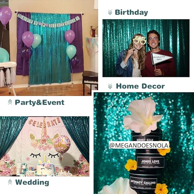 Eternal Beauty Teal Sequin Backdrop, 8x8 Ft Glitter Background Curtains for Shimmer Photography Party Wedding Birthday Back Drop Decor