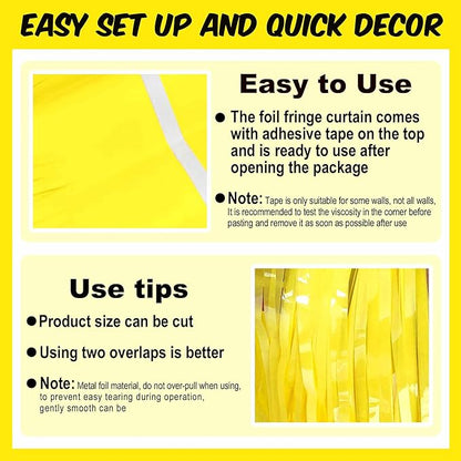 6 Pack Macaron Yellow Foil Fringe Curtains Backdrop, 3.28 x 8.2 Ft Metallic Streamers Tinsel Curtains Background for Photo Booth, Birthday, Weddings, Carnivals, Graduation, Themed Party Decorations