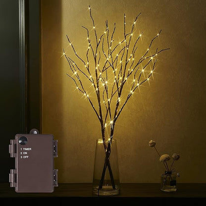 Fudios Branch Lights Battery Operated with Timer 32IN 100 LED, Fake Willow Branches with Fairy Lights for Vase, Lighted Twig Tree Branches Indoor Outdoor Christmas Party Home Decor 2 Set