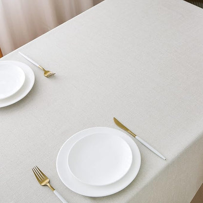 NLMUVW Linen Tablecloth for Rectangle Tables, Water Resistant Textured Farmhouse Tablecloth Stain Resistant Decorative Table Cover for Indoor and Outdoor, 54 x 102 Inch, White