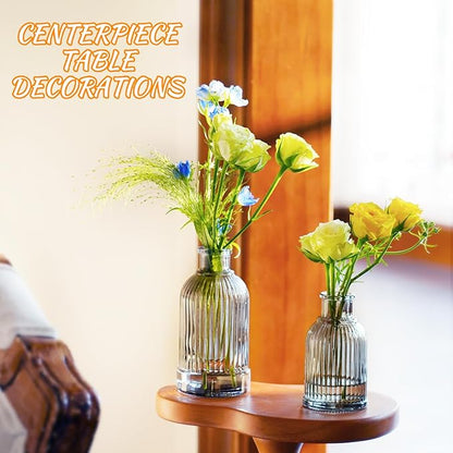 Bud Vases Set of 12, Black Vase Small Glass Vases for Flowers Modern Ribbed Amber Glass Bud Vase for Decor Flower Vase in Bulk Vintage Decor Boho Wedding Centerpieces Rustic Home Table Decoration
