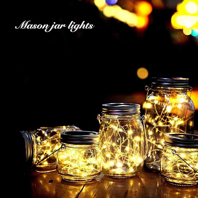 12 Pack Solar Mason Jar Lights for Outside, 30 LED Solar Mason Jar Lids Fairy Lights with 12 Hangers(No Jars) Outdoor Waterproof for DIY Patio Garden Yard Lawn Party Wedding Decoration Warm White