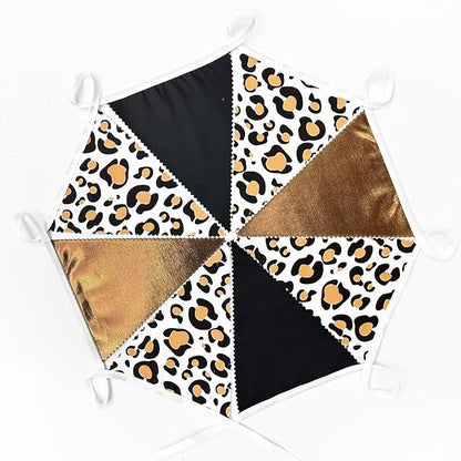 32Ft Cheetah Party Decorations Metallic Brown Black Leopard Triangle Banner Flag Pennant Fabric Garland Streamers for Wild Animals Birthday Cheetah Baby Shower Jungle Safari Party Decor Supplies