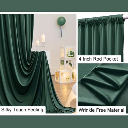 40 ft x 10 ft Wrinkle Free Hunter Green Backdrop Curtain for Parties, Polyester Dark Green Photo Backdrop Drapes 8 Panels 5x10ft for Baby Shower Wedding Birthday Party Photography Curtains