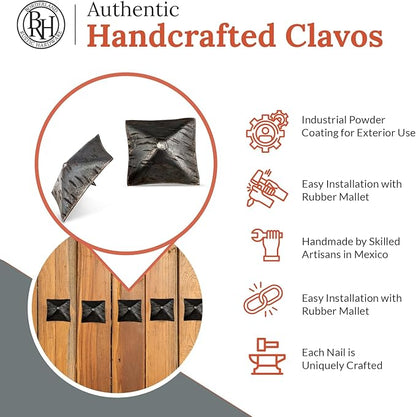 25 Pack 2" Square Head Iron Clavos Decorative Nails – Unfinished – Handmade Rustic Square Fasteners for Farmhouse Shutters, Faux Wood, Barn Doors, Shutters, and Gates – Ornamental Wood Accent