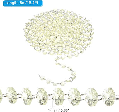 PATIKIL 14 mm Crystal Garland Strands, 16.4 Ft Acrylic Octagon Chandelier Bead Chains String for DIY Craft Wedding Party Home Decorative Jewelry Making, Champagne
