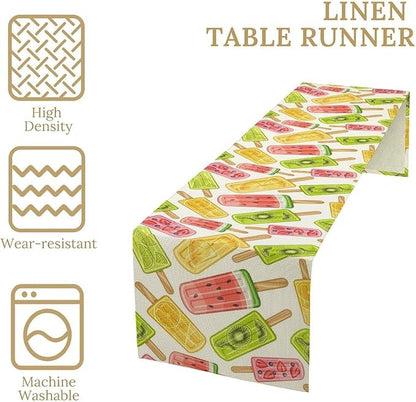 Ce Cream Table Runner, Cold Fruity Popsicles Summer Sweet Seasonal Dinner Runner for Party Holiday Home Kitchen Dining Table Decor 13"x36"