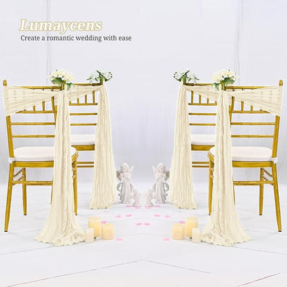 50 PCS Cheesecloth Chair Sashes Bows Wedding Aisle Decorations Chair Ribbon Ties Back Sash for Wedding Party Events Banquet Chair Cover Decoration (Ivory)