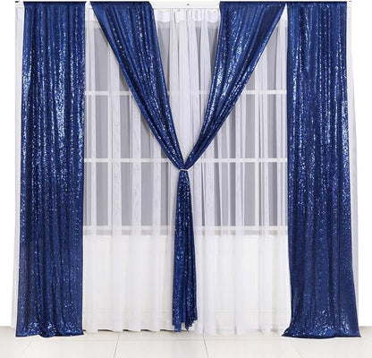 SquarePie Sequin Backdrop Non-Transparent Background Sparkly Curtain for Wedding Party 2FT x 8FT Navy Blue 2pcs