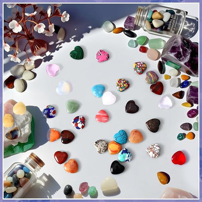 100PCS Worry Stones Heart Shape Healing Crystals, Anxiety Crystal Bulk 0.8 Inch Gem Stones Rocks Crystals Natural Cute Pocket Meditation Heart Beads Wholesale Set Gifts