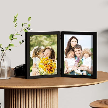 decorUhome Double 8x10 Picture Frame Vertical, Engineered Wood Bifold Photo Frame with Plexiglass for Tabletop Display, 8x10, Black