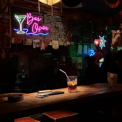Bar Open Neon Sign Dimmable LED Cocktail Neon Lights Signs for Wall Decor Open Neon Light Bar Sign for Business Pub Store Man Cave Party Club Restaurant Decor