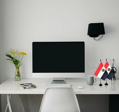 Egypt Desk Flag, 12 Pack Egyptian Table Office Flag with Black Solid Pole and Stand Base, International Country Flag, Festival Celebration, Classroom Meeting Desktop Decor (Egypt)