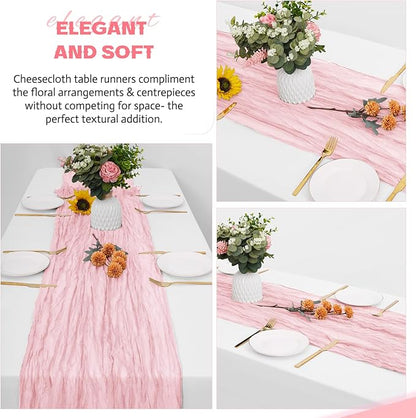 Aktor 4 Pack Pink Table Runner Boho Cheesecloth Table Runner Semi Sheer Gauze Fabric Runners for Wedding Birthday Baby Shower Party Boho Table Decoration（Pink）