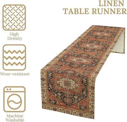 Vintage Boho Floral Table Runner, Rustic Country Farmhouse Orange Black Retro Flower Pattern for Home Kitchen Table Decor Dining Coffee Room Party Decor 13x108in
