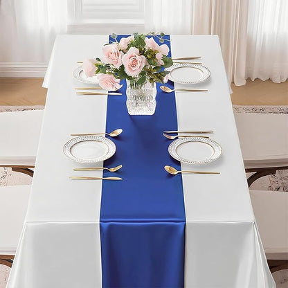 10 Pack Royal Blue Satin Table Runner 12x108 Inches Long, Bright Silky Smooth Satin Table Runner Table Decor for Wedding Banquet Christmas Prom Event Birthday Party