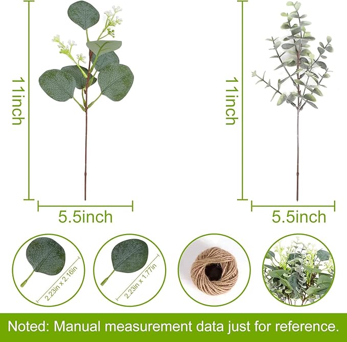 120 PCS Artificial Eucalyptus Stems Bulk Faux Silver Dollar Leaves for Vase Bouquets Baby Eucalyptus Leaves for Family Wedding Center Flower Arrangement